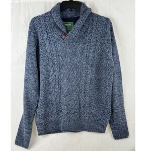 Emerald Isle Weaving Mens XL Blue Cable Knit Wool Blend Shawl Collar Sweater